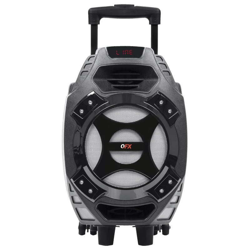 QFX PBX-61081 Rechargeable Portable Speaker | 8" Woofer | 400 Watts | Bluetooth, AUX, SD Card, FM Radio | Handle, Wheels, 12 Lbs | Perfect for Tailgating, Indoors, Outdoors Audio | Silver - Image 1